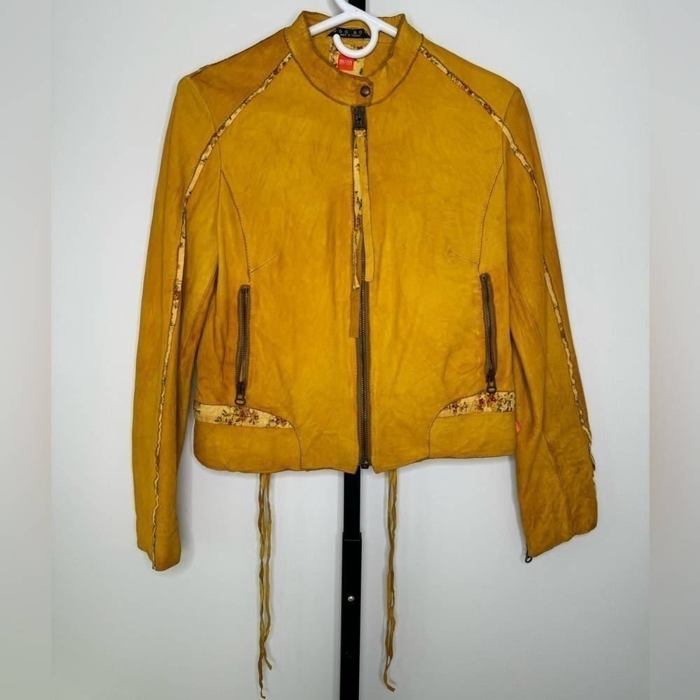 BOSS Women's Yellow Biker Jacket - Bold Elegance with a Touch of Edge
